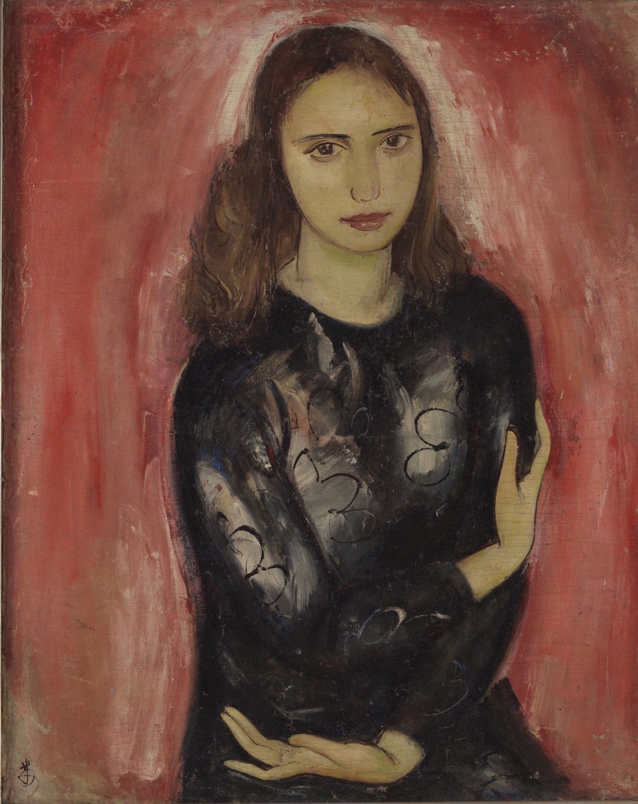 <h2>黑衣女青年像</h2><p>作者：苏天赐</p><p>创作年代：1949年</p><p>规格：82cm×66.5cm</p><p>品类：油画</p>